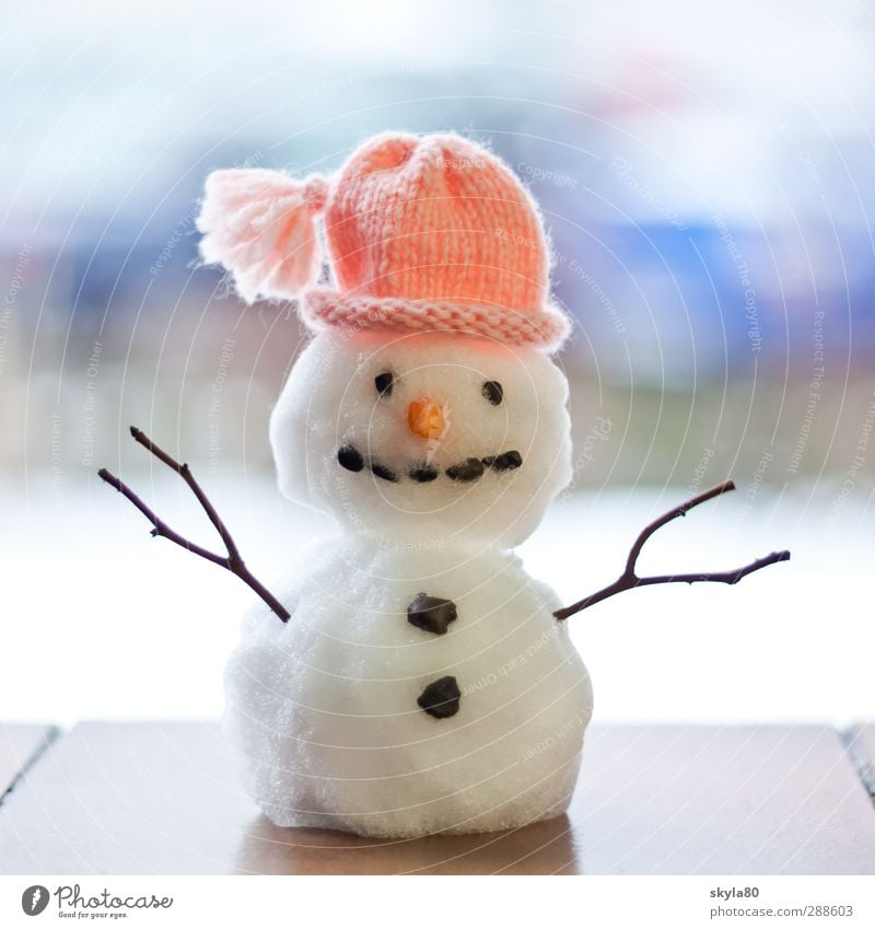frostbite Snowman Miniature cap Winter Buttons chill Happiness Laughter Woolen hat Weather Climate Leisure and hobbies Creativity wonderland Snow ball