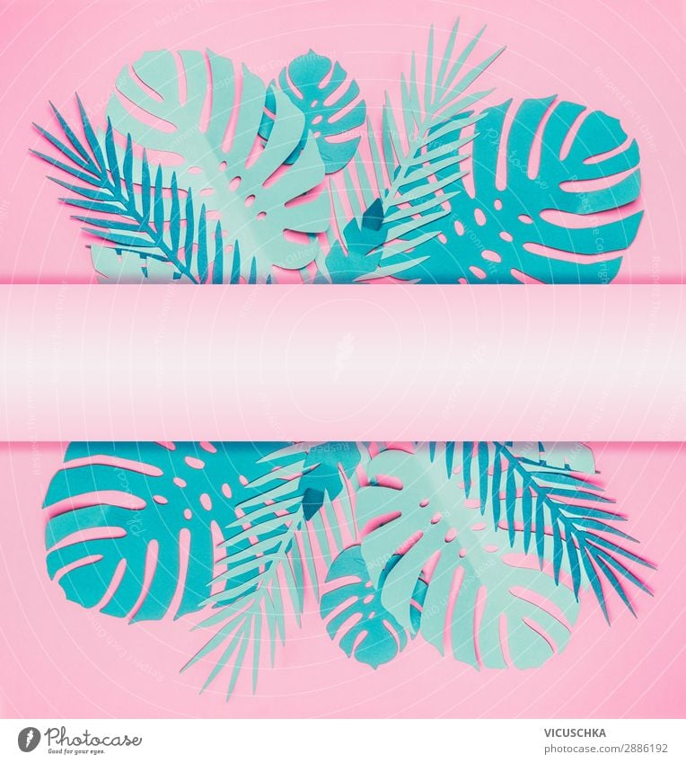 Various turquoise blue tropical leaves Style Design Summer Nature Leaf Paper Decoration Flag Hip & trendy Pink Background picture Poster Tropical Palm frond