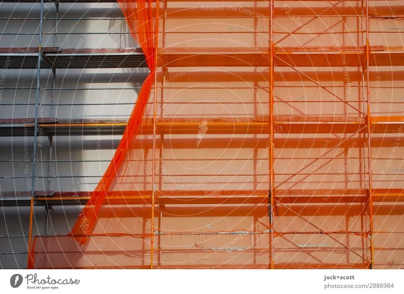 Suspended net on scaffolding Construction site Facade Scaffold Covers (Construction) Authentic Orange Protection Change Deferred Modernization