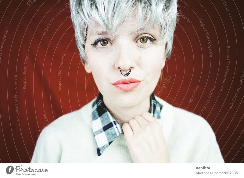 Beautiful and happy woman with gray hair Elegant Style Hair and hairstyles Face Human being Feminine Androgynous Woman Adults Youth (Young adults) 1