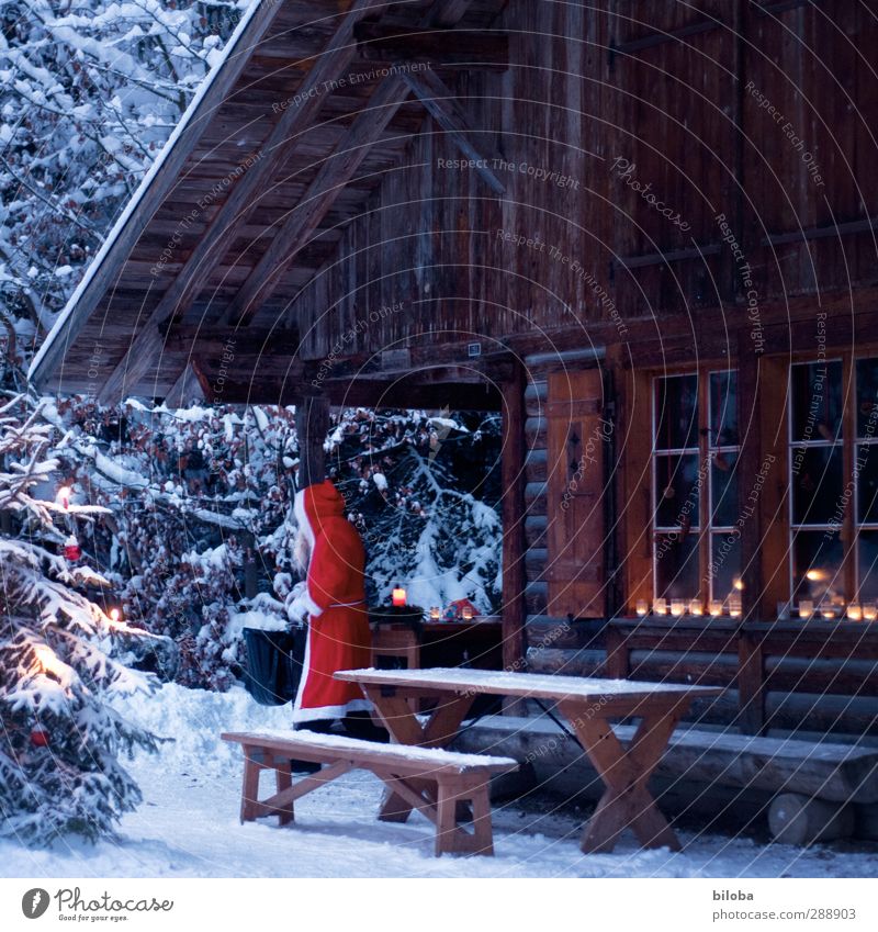 At home with Santa Claus Human being Masculine 1 Hut Christmas & Advent december 6th Brown Red White St. Niklas Candle Light Forest Christmas tree Colour photo
