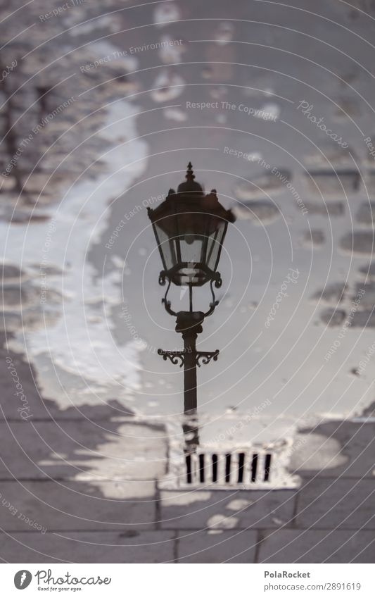 #A# LanternWater Art Work of art Esthetic Street lighting Lampion Lamp post Puddle Reflection Dresden Colour photo Subdued colour Exterior shot Detail