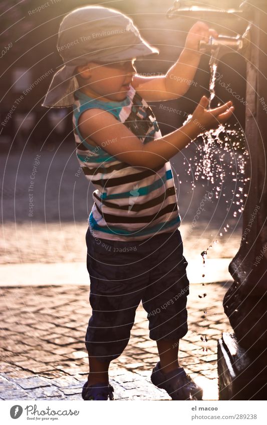 thirst for adventure Child Toddler Boy (child) Infancy 1 Human being 1 - 3 years Water Drops of water Sunrise Sunset Beautiful weather Warmth Village Port City
