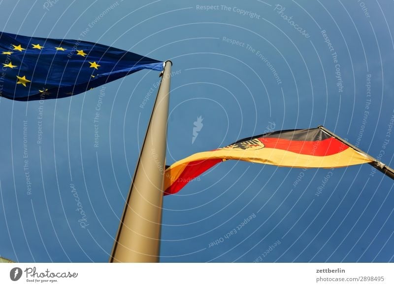 Germany/Europe German Flag Nationalities and ethnicity European flag Flagpole Worm's-eye view Sky Heaven Blow Wind Pole Deserted Copy Space brexite dexit