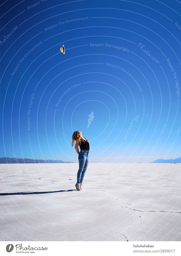 It's in the salt desert. Beautiful Feminine Young woman Youth (Young adults) 1 Human being 18 - 30 years Adults Nature Landscape Sky Cloudless sky