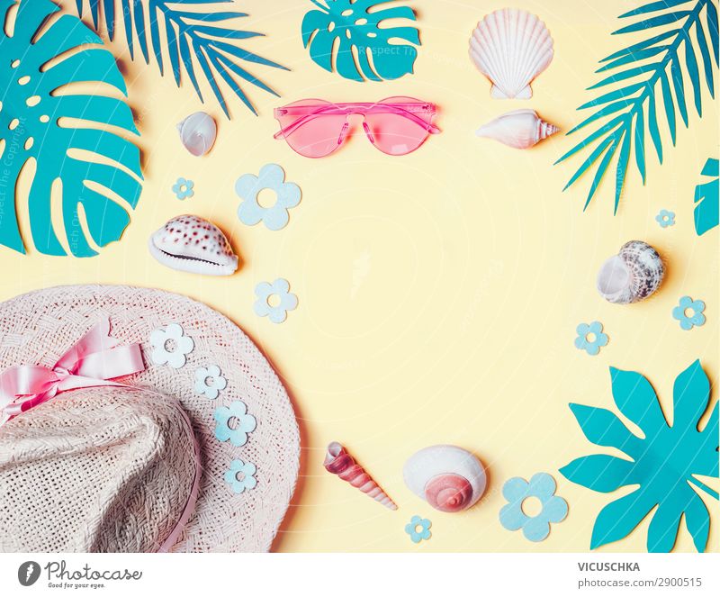Summer background with sun hat and sunglasses - a Royalty Free Stock Photo  from Photocase