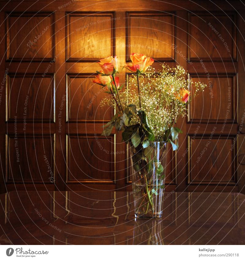 mfg Lifestyle Elegant Style Plant Flower Eroticism Wood Wall panelling Vase Glass Bouquet Rose Valentine's Day Festive Colour photo Multicoloured Interior shot