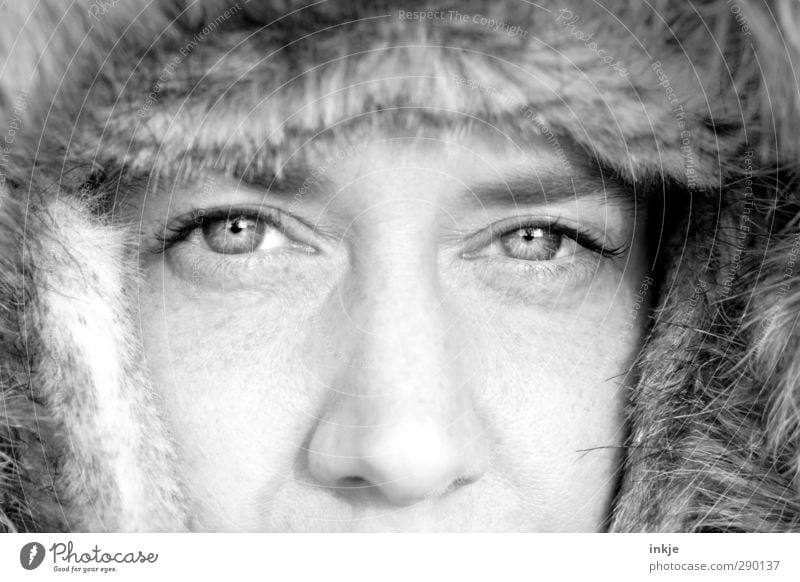 mama, its cold outside Style Winter Woman Adults Life Face Eyes 1 Human being 30 - 45 years Pelt Cap Fur hat Looking Cold Cuddly Warmth Soft Protection
