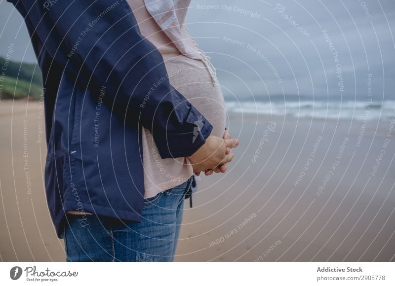 Pregnant woman standing on beach Lady Human being Adults Woman Beauty Photography Beautiful Youth (Young adults) pretty New Blue Water 1 Nature Sky Healthy Life