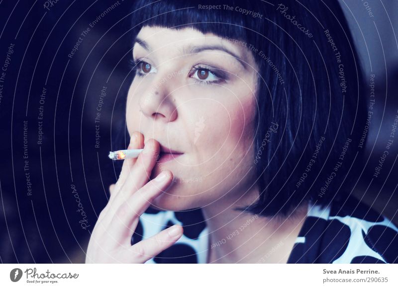 breathe. Feminine Hair and hairstyles Face Lips Hand 1 Human being 30 - 45 years Adults Fashion Black-haired Brunette Short-haired To enjoy Smoking Longing