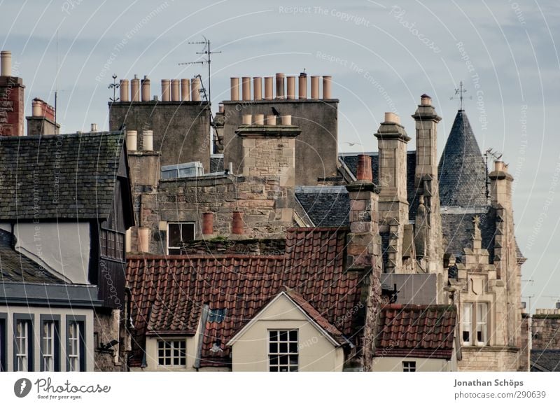 Edinburgh IV Scotland Town Capital city Port City Downtown Old town Populated House (Residential Structure) Roof Chimney Retro Great Britain Housefront Street