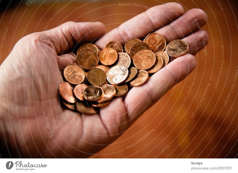 A handful of cent coins Coin copper coins Cent Shopping Money Hand Human being Paying small change To hold on Poverty Palm of the hand Coinage Coins Thrifty