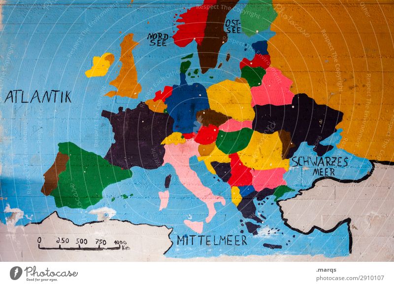 Colourful Europe Education Wall (barrier) Wall (building) Map Multicoloured Politics and state Geography Physical maps Continents Portugal Spain France Germany