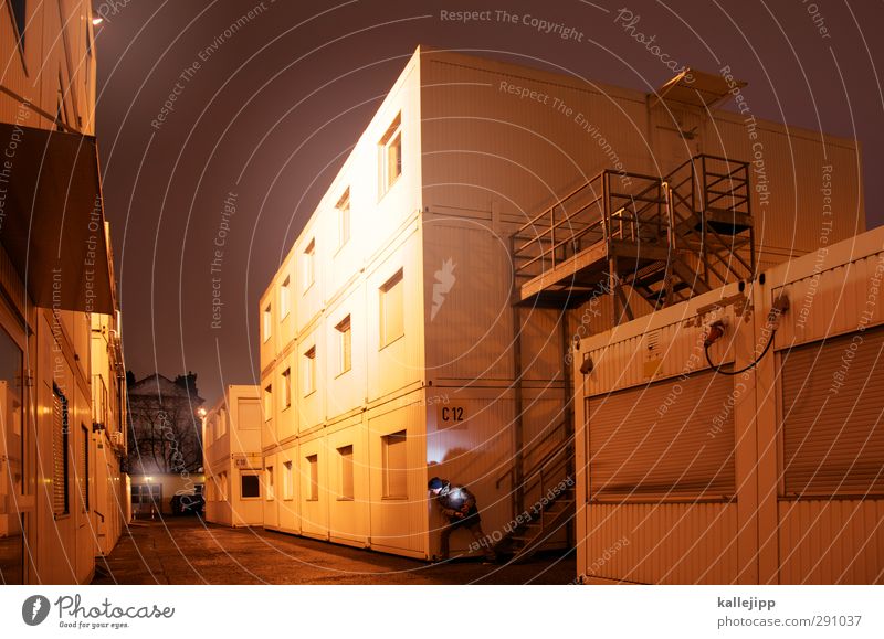 container city Human being Masculine 1 Town House (Residential Structure) Hut Stand Container Construction site Stairs Hiding place Hide Office building