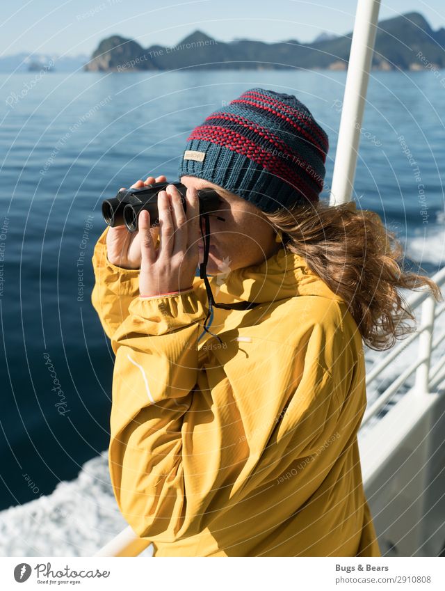 On the high seas Young woman Youth (Young adults) Ocean Navigation Cruise Boating trip Looking Optimism Curiosity Adventure Experience Freedom