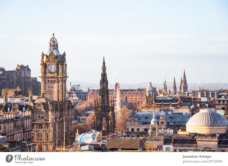 View of Balmoral, Scott Monument, Edinburgh Castle Tourism Capital city Downtown Old town Skyline Populated Overpopulated Tower Famousness Vantage point