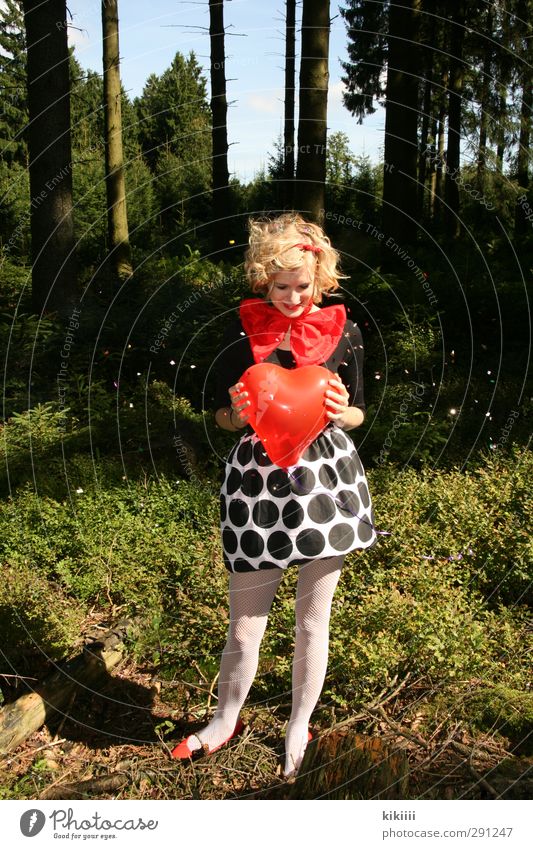 Sweet Heart Balloon Red Girl Blonde Curl Clown Bow tie Black White Forest Meadow Tree Confetti Carnival Tights Joy Laughter Point Circus