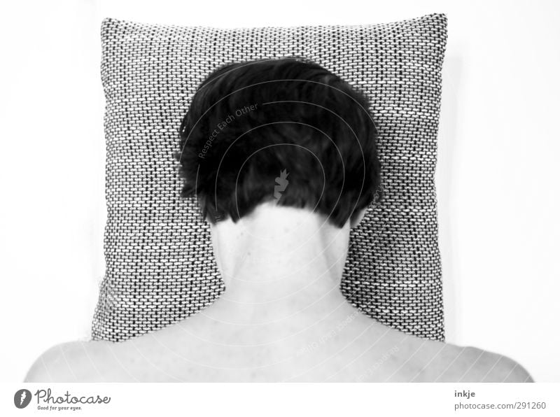 SHAME ON YOU! Healthy Illness Relaxation Calm Human being Woman Adults Life Head Hair and hairstyles Nape 1 Black-haired Short-haired Cushion Pillow Checkered