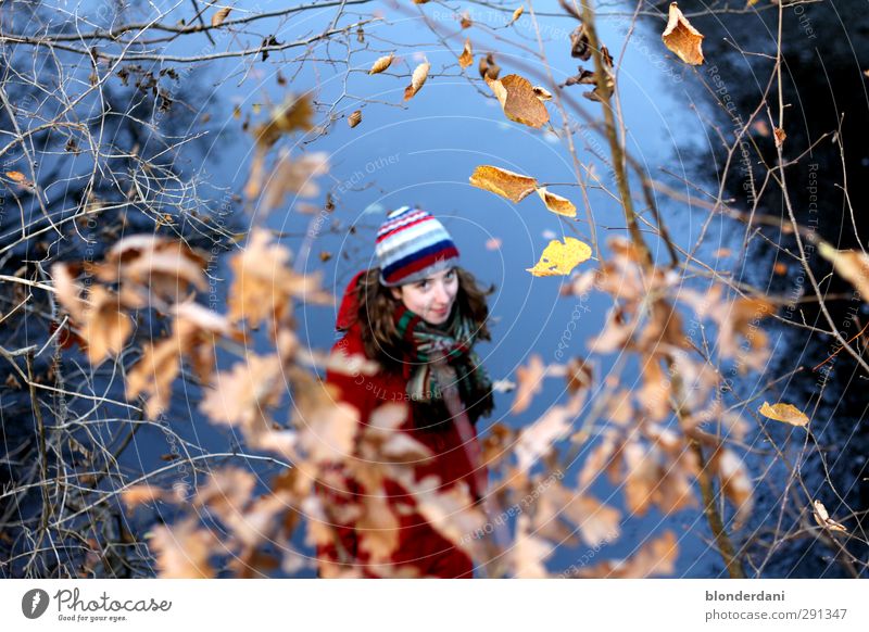 Little Red Riding Hood Happy Fishing (Angle) Winter Woman Adults Youth (Young adults) Body Head 1 Human being 18 - 30 years Nature Autumn Forest Pond Jacket