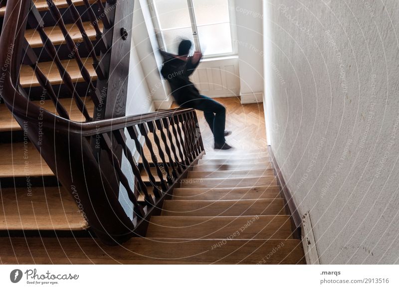 chute Staircase (Hallway) Banister Old building Man Skid fun Downward start launch Dynamics Movement motion blur University & College student Joint residence