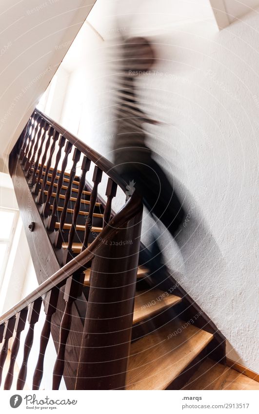 swing Lifestyle Interior design Stairs Banister Human being 1 Happiness Anticipation Movement Joy Speed Skid Dynamics Swing Colour photo Interior shot