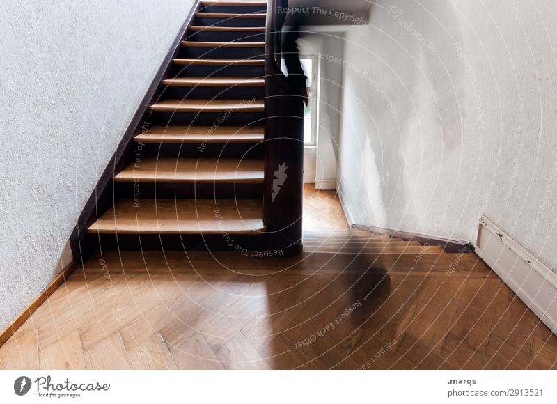 departure Human being 1 Stairs Staircase (Hallway) Going Walking Beginning Movement Date Old building Colour photo Interior shot Copy Space left