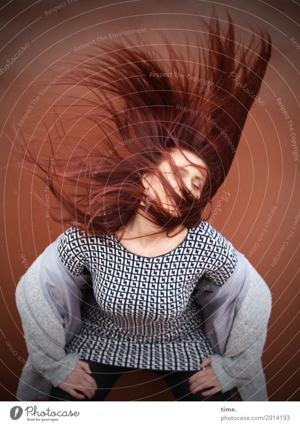 woman in motion Feminine Woman Adults 1 Human being Dancer Wall (barrier) Wall (building) Dress Jacket Hair and hairstyles Red-haired Long-haired Movement