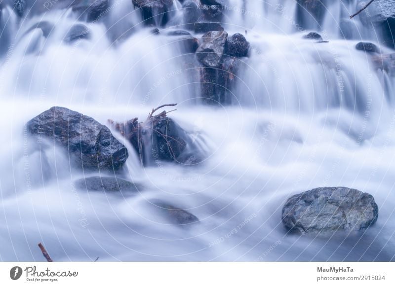 Blurred motion of water Beautiful Life Environment Nature Landscape Tree Leaf Park Forest Rock Brook River Waterfall Stone Movement Fresh Long Wet Natural Blue