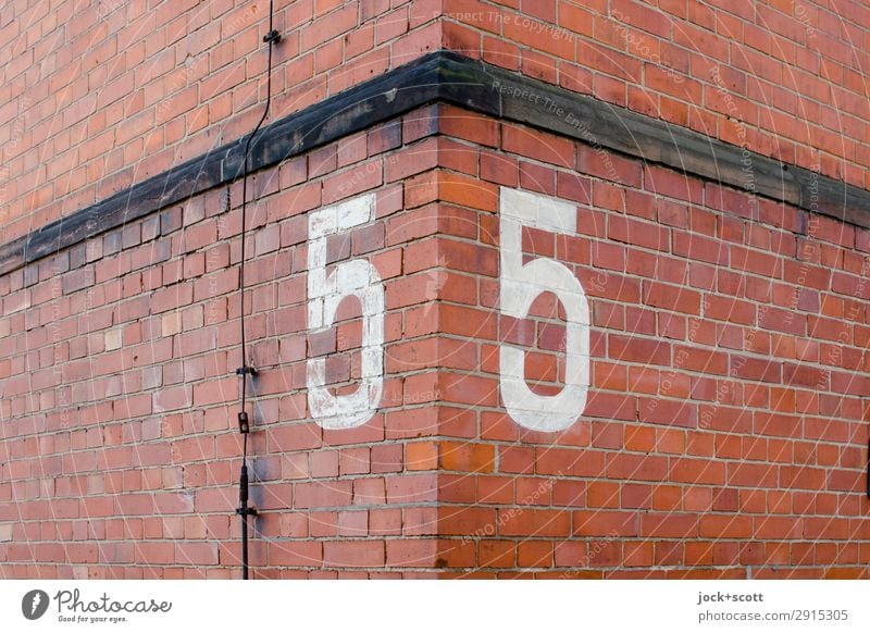 55 around the corner Kreuzberg Wall (building) Facade Corner Lightning rod Brick Digits and numbers Old Authentic Sharp-edged Historic Red Agreed Orderliness