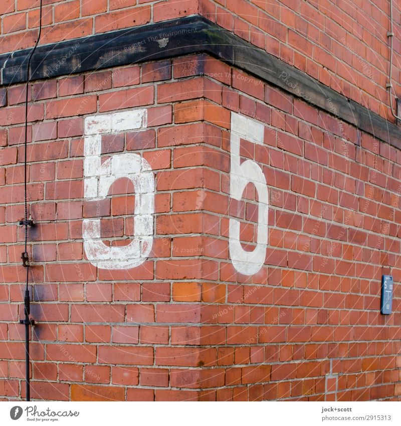 Pentagon In Square Kreuzberg Wall (building) Facade Corner Brick Lightning rod Digits and numbers Old Authentic Sharp-edged Large Retro Red Orderliness Style