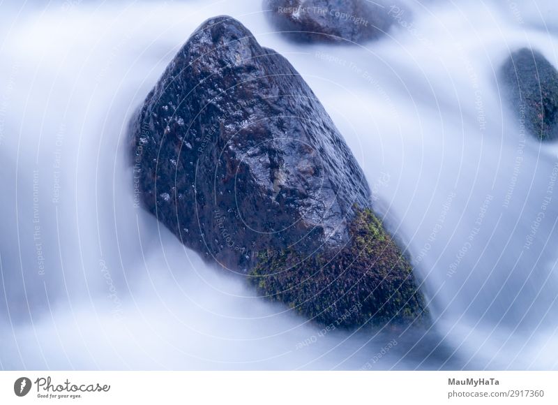 Blurred motion of water Beautiful Life Environment Nature Landscape Tree Leaf Park Forest Rock Brook River Waterfall Stone Movement Fresh Long Wet Natural Blue
