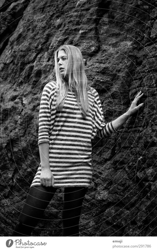 white stripes Feminine Young woman Youth (Young adults) 1 Human being 18 - 30 years Adults Rock Wall of rock Hip & trendy Cold Stony Stripe Colour photo