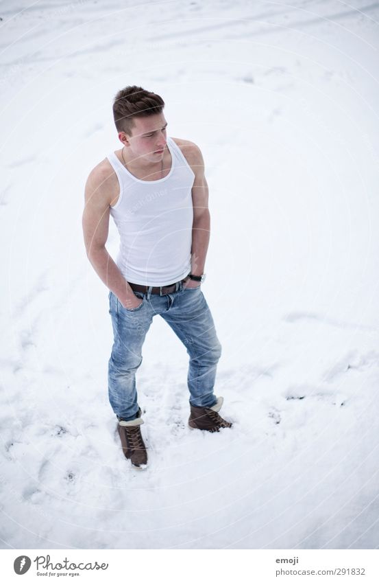 white Masculine Young man Youth (Young adults) 1 Human being 18 - 30 years Adults Jeans Cold Muscular Athletic Snow Winter Sports top Colour photo Exterior shot