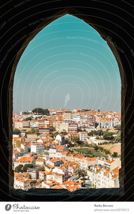 Aerial View Of Lisbon City Rooftops In Portugal Aircraft Vantage point Europe Vientiane Panorama (Format) Skyline Old Tourism Architecture Street Historic