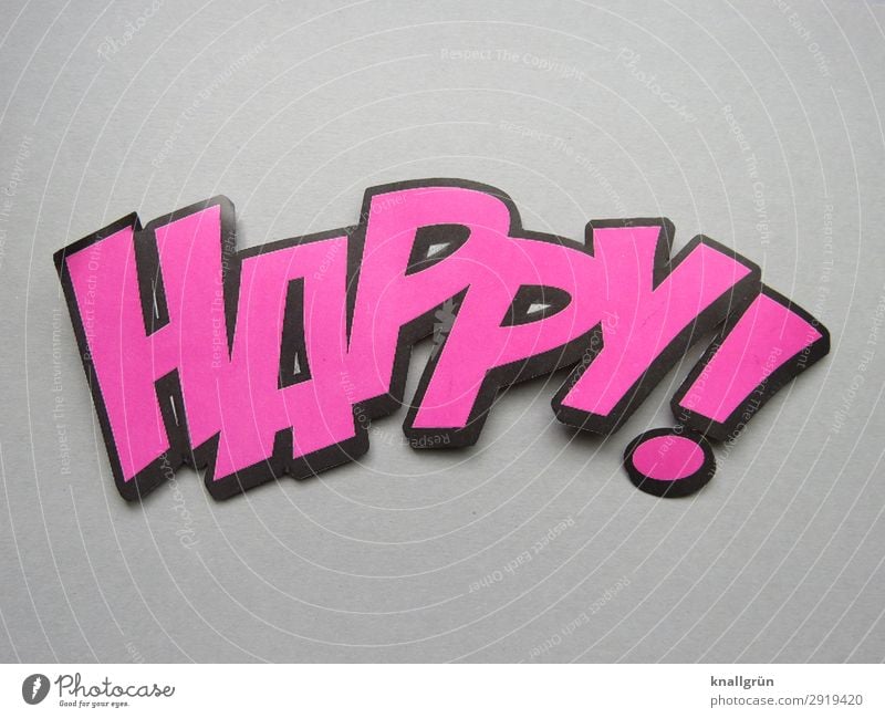 happy! Characters Signs and labeling Communicate Gray Pink Black Emotions Happy Colour photo Studio shot Deserted Copy Space top Copy Space bottom
