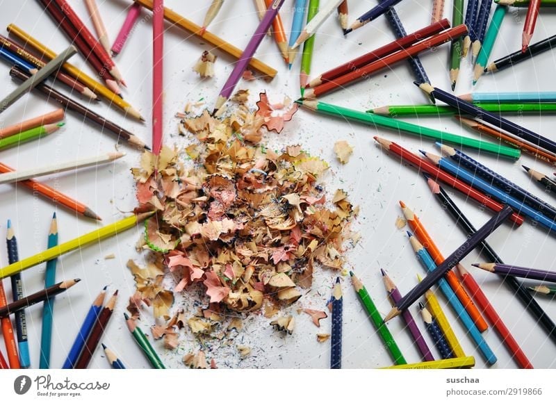 coloured pencils (2) Draw Drawing pencil Crayon Artist Chaos Muddled Dirty sharpen Point Shavings Wood Multicoloured School Parenting Office Creativity