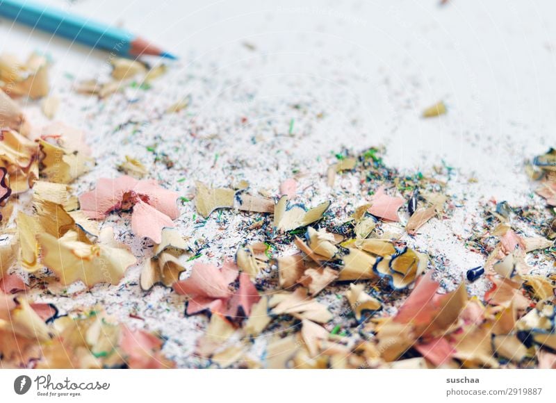 freshly sharpened Draw Drawing pencil Crayon Artist Chaos Muddled Dirty Point Shavings Wood Light blue School Parenting Office Creativity Illustration