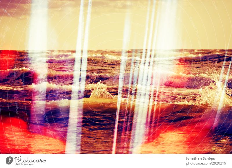Double exposure of glass and sea Glass Abstract Futurism Illuminate Red Light Blur Vintage Retro Colour photo Day Experimental Ocean Exterior shot