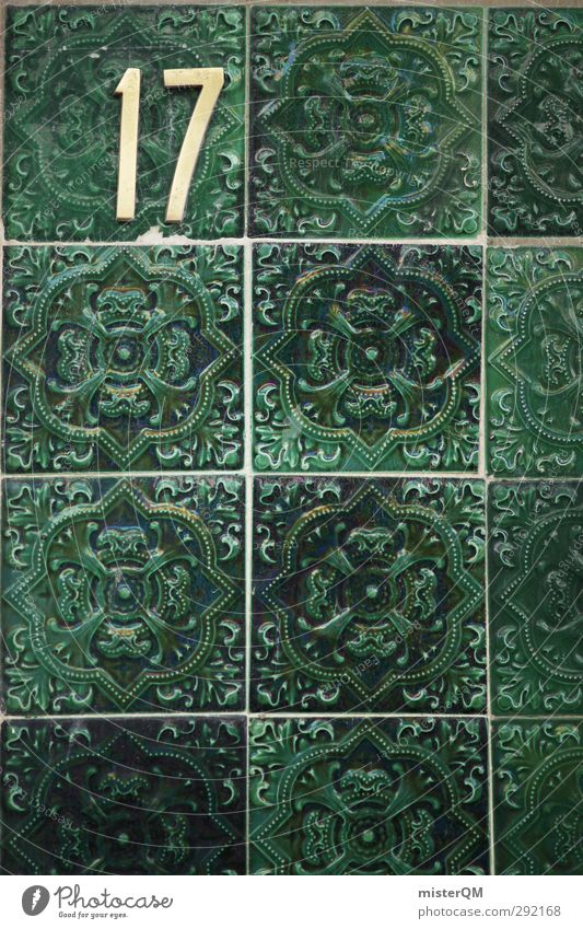 When I was 17. Art Esthetic Tile Tiled stove Portugal Lisbon Facade Wall (building) Cladding Green Decoration Pattern Insulation Seam Square Colour photo