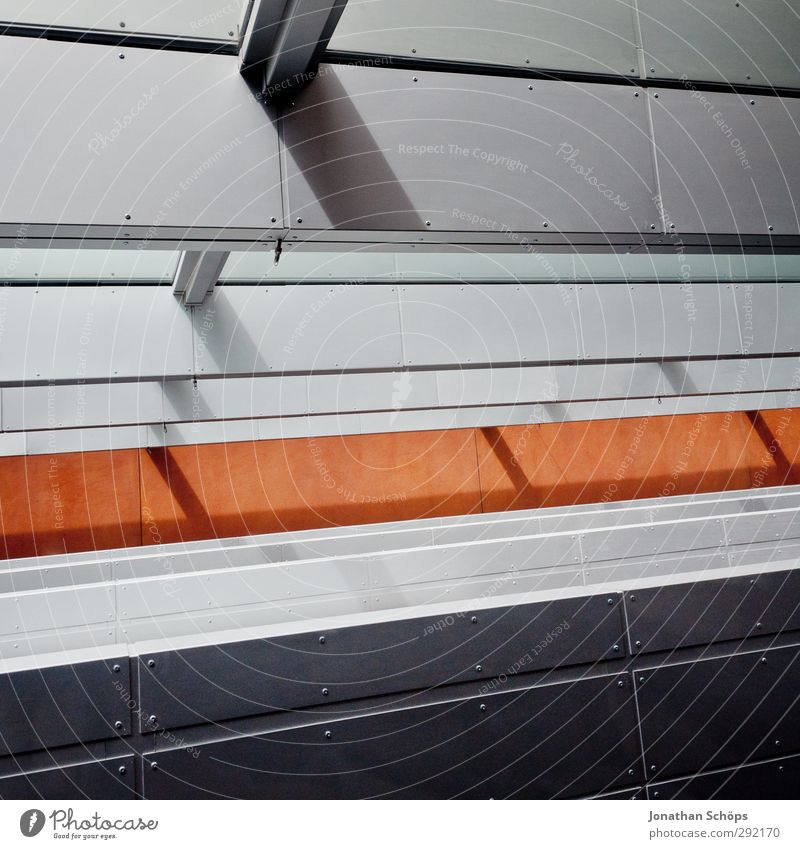 steel Manmade structures Building Architecture Esthetic Steel Window Shadow Shaft of light Gray Black Orange Line Pattern Geometry Ambitious Positive