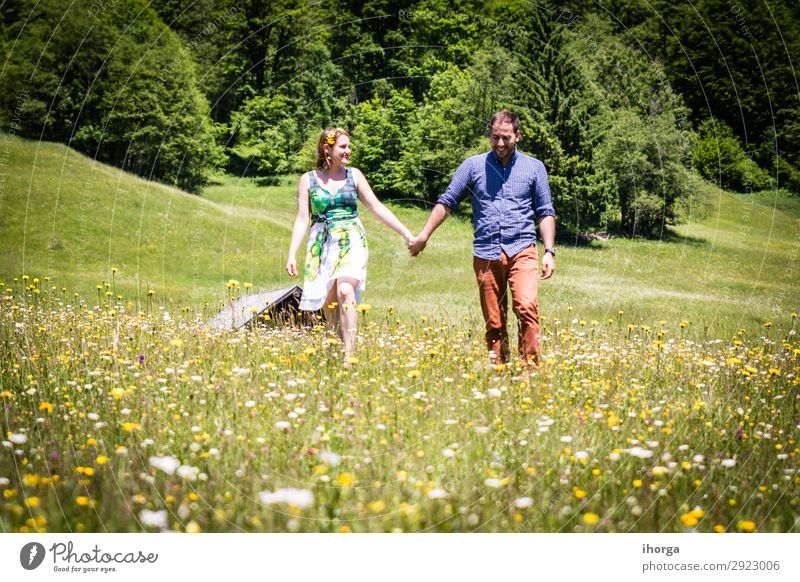 happy lovers on Holiday in the alps mountains Lifestyle Beautiful Relaxation Vacation & Travel Adventure Summer Mountain Woman Adults Man Couple Partner 2