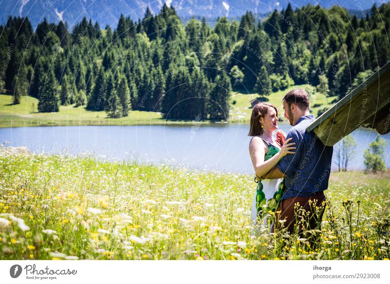 happy lovers on Holiday in the alps mountains Lifestyle Happy Beautiful Relaxation Vacation & Travel Adventure Summer Mountain Woman Adults Man Couple Partner 2