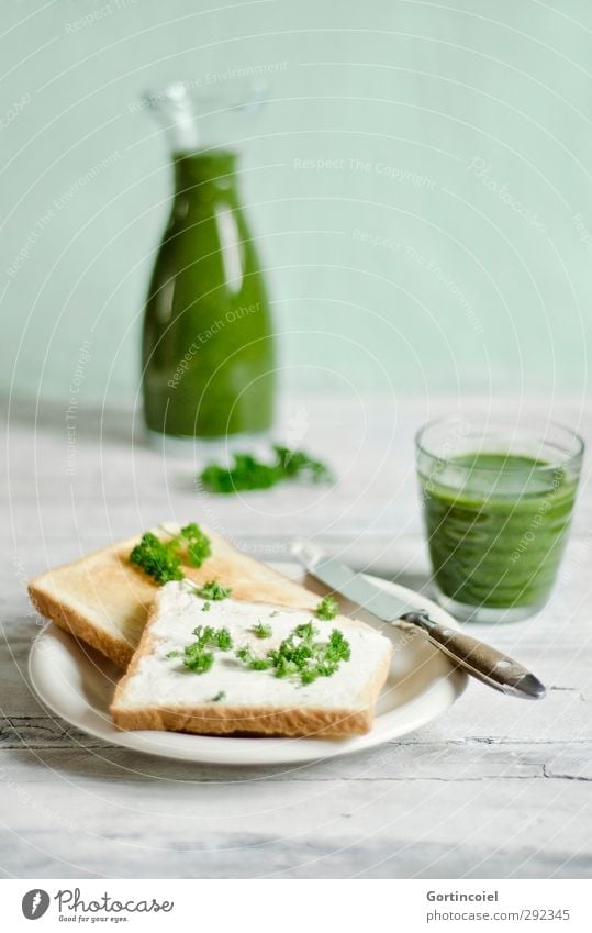 Green breakfast Food Bread Nutrition Breakfast Beverage Juice Plate Glass Knives Fresh Healthy Delicious Breakfast table Toast Milkshake Fruity Food photograph