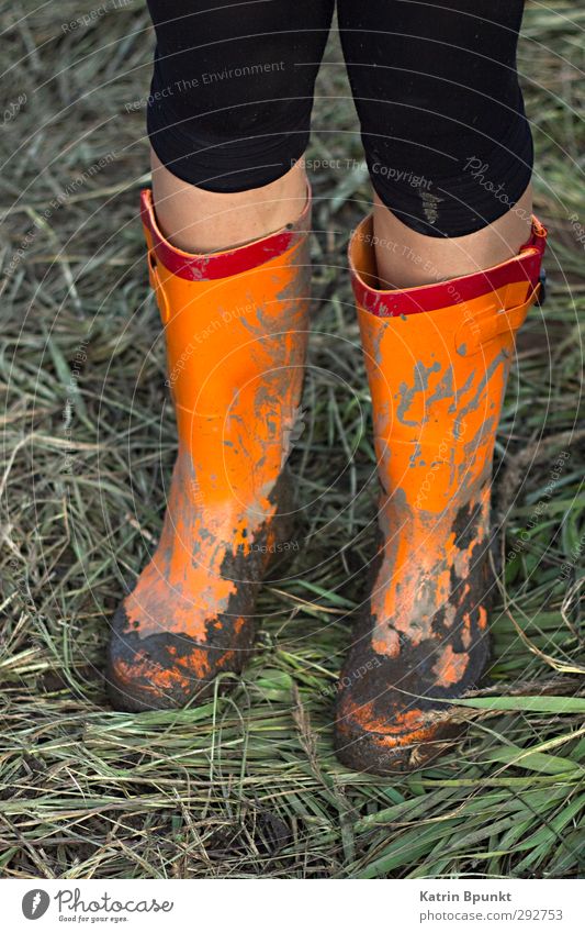 gumboots #2 Legs 1 Human being Bad weather Meadow Mud Rubber boots Stand Colour photo Exterior shot