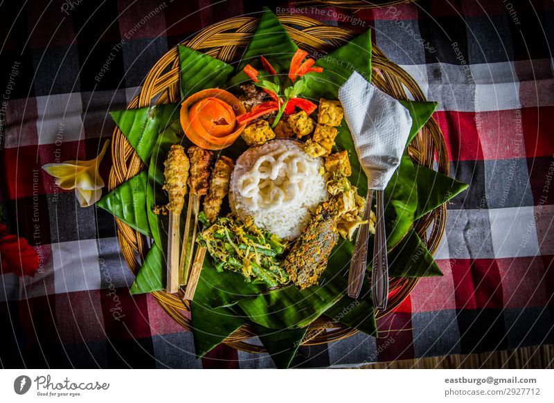 Traditional Balinese Meal Meat Lunch Dinner Restaurant Fresh Delicious asian ayam pelalah balinese cuisine Banana leaves banana leaf food chili paste