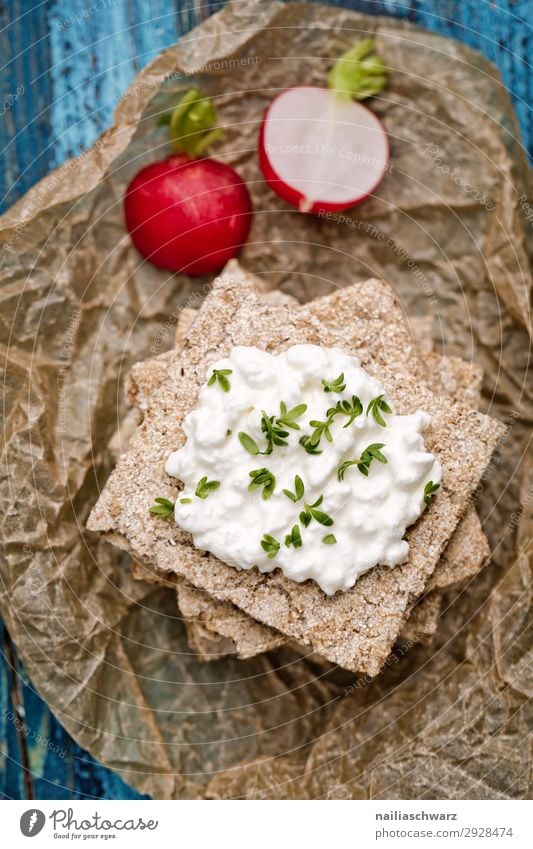 Crispbread with radishes Food Cheese Yoghurt Dairy Products Vegetable Dough Baked goods Herbs and spices crispbread Radish Cream cheese Nutrition