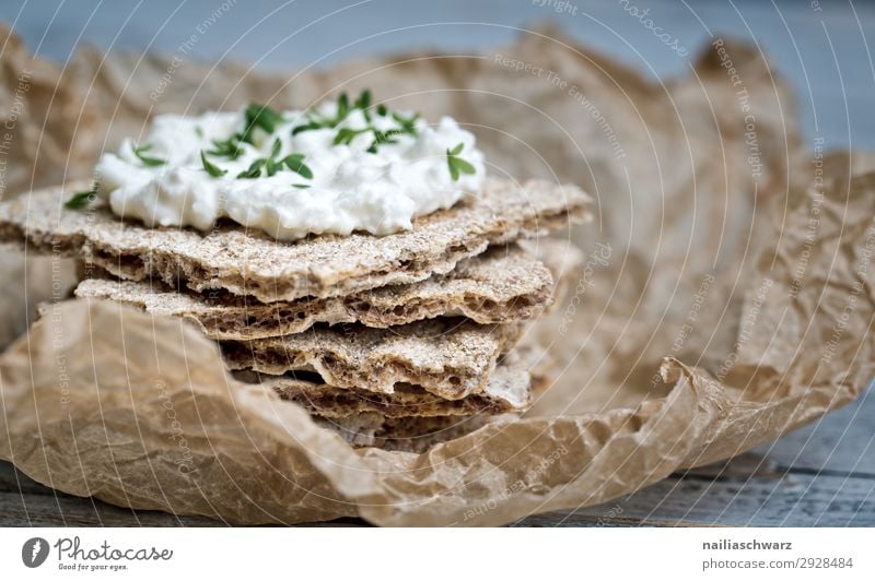 Crispbread with cream cheese Food Yoghurt Dairy Products Bread Herbs and spices Cream cheese Nutrition Organic produce Vegetarian diet Diet Fasting Lifestyle