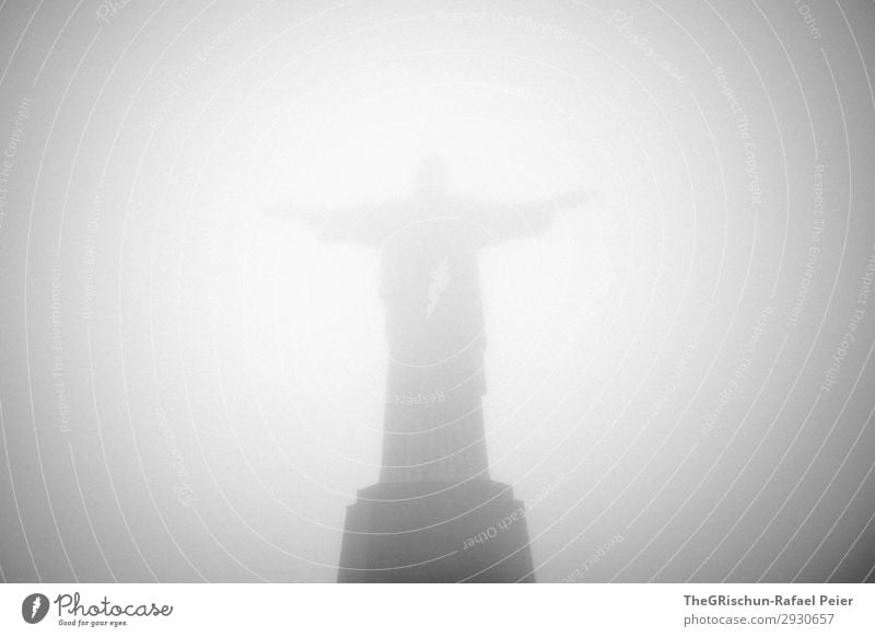 Cristo Redentor Town Port City Gray Black White Statue christ the redeemer Benediction Apology Jesus Christ Brazil Pedestal Tourism cristo redemptor Fog