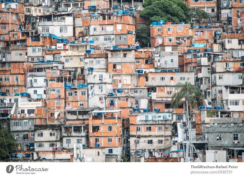 favela Small Town Blue Brown Green Black White Rio de Janeiro Brazil Window Together Poverty Living or residing Brick House (Residential Structure) Township