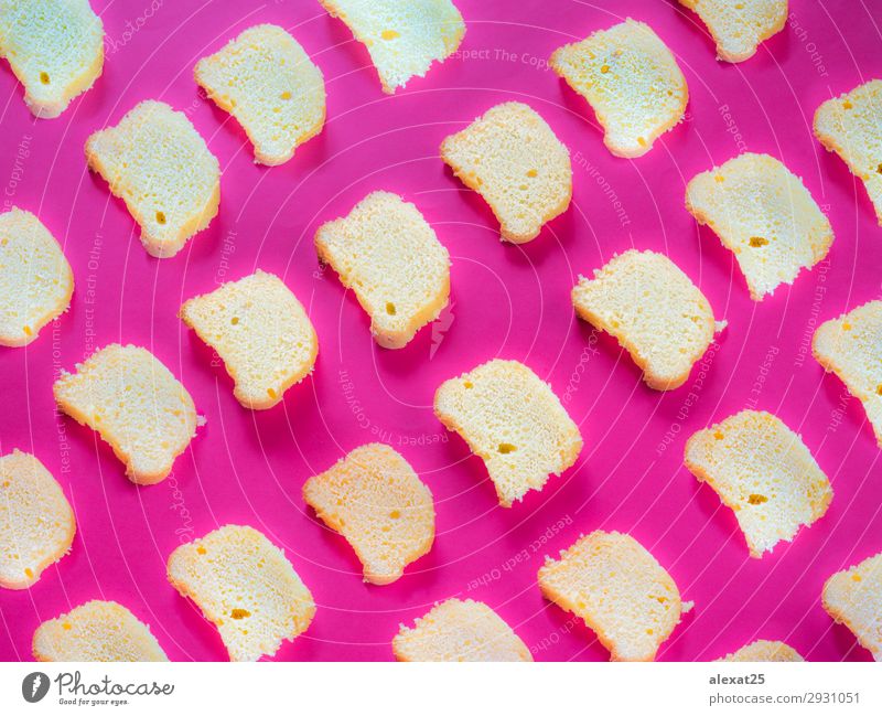 Slice cake pattern on strong pink background Yoghurt Dessert Breakfast Fresh Delicious Strong Yellow Pink Red Tradition Baking Bakery Confectionary Cut food